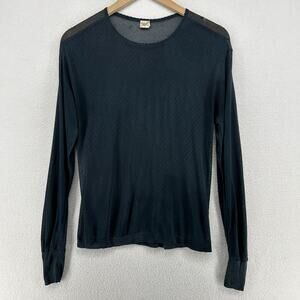UNDER SILK Top Womens S Silk Pointelle Baselayer Thermal Sheer Long Sleeve Black